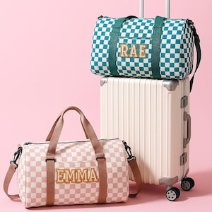Sac de sport personnalisé avec prénom, cadeau d'anniversaire personnalisé pour elle, cadeau de mariage, cadeau de noce, cadeau fait main pour maman, quadrillé