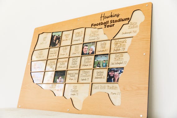 NFL stadium tracker personalized wood photo frame football map NFL team gift for football fan present for dad man cave custom decor