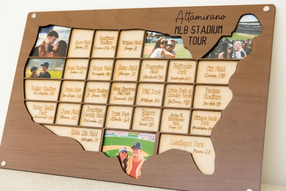 MLB stadium tracker personalized wood photo frame baseball map sport team gift for sports fan present for dad man cave custom decor