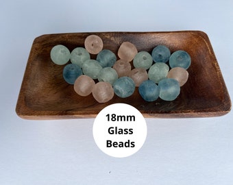 glass bead large sea glass bead large bead recycled glass bead pink glass bead blue glass bead aqua glass bead 18mm sea glass bead large