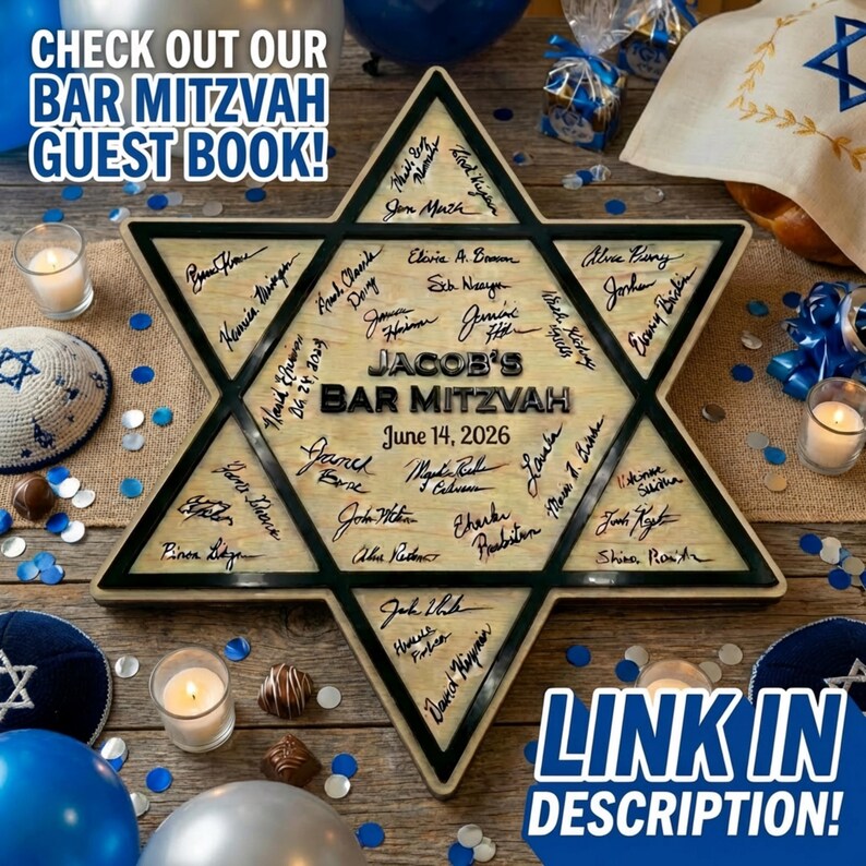 Boîte à cartes Bar Mitzvah, décoration de table Mazel Tov, porte-cartes juif Bat Mitzvah, décoration étoile de David pour la célébration du 13e anniversaire image 6