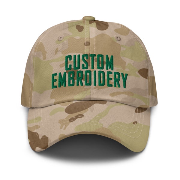 Custom Embroidered Dad Hat Camo Personalized Name Airport Code Area Code Zip Code Real Estate City Camoflauge Military Gift Beach Hat