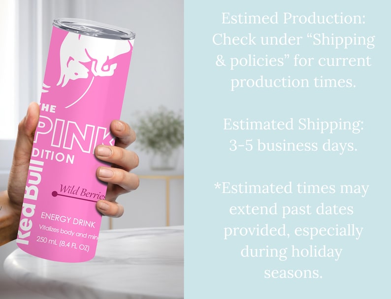 May include: A pink Red Bull tumbler with the text "THE PINK EDITION" and "Wild Berries." The tumbler has a silver lid and features the Red Bull logo. It contains 250 mL (8.4 FL OZ) of energy drink.