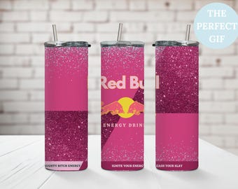 20oz Skinny Tumbler - Pink Energy Drink Inspired Cup -Custom Red Bull Style Drinkware