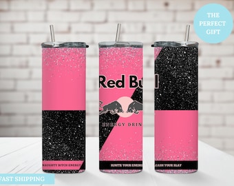 20oz Skinny Tumbler - Pink Energy Drink Inspired Cup -Custom Red Bull Style Drinkware