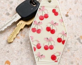 Pink Cherry Keychain, Cute Aesthetic Keychain, Coquette Style Keychain, Cherry Bow Keychain, Girly Accessories, Gift for Her
