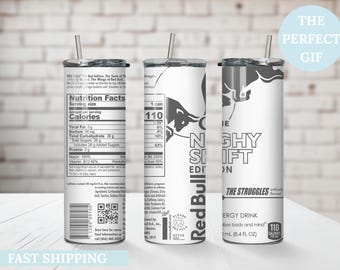 Gray Energy Drink Inspired 20oz Skinny Tumbler — Custom Drinkware with Reusable Straw