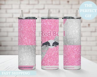 20oz Skinny Tumbler - Pink 3 Energy Drink Inspired Cup -Custom Red Bull Style Drinkware