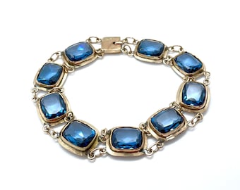 Pulsera antigua Art Déco de oro rosa de 14 quilates con espinela azul "Mística".