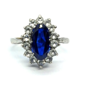 Antike 1920 Art Deco 9 Karat Gold & Silber Klar und Kobalt Blau Paste Cluster Ring Größe - N