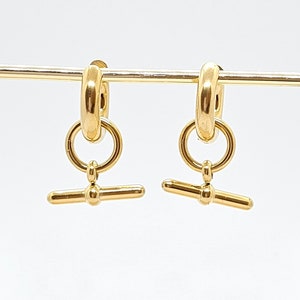 Tara T-Hoops, gold earrings, hoops, dangle earrings, T bar earrings, thick gold earrings, popular hoops