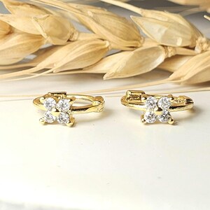 Crystal hoops , 14k gold earrings ,tiny hoops , gold hoops ,gold earrings, 14k gold,
