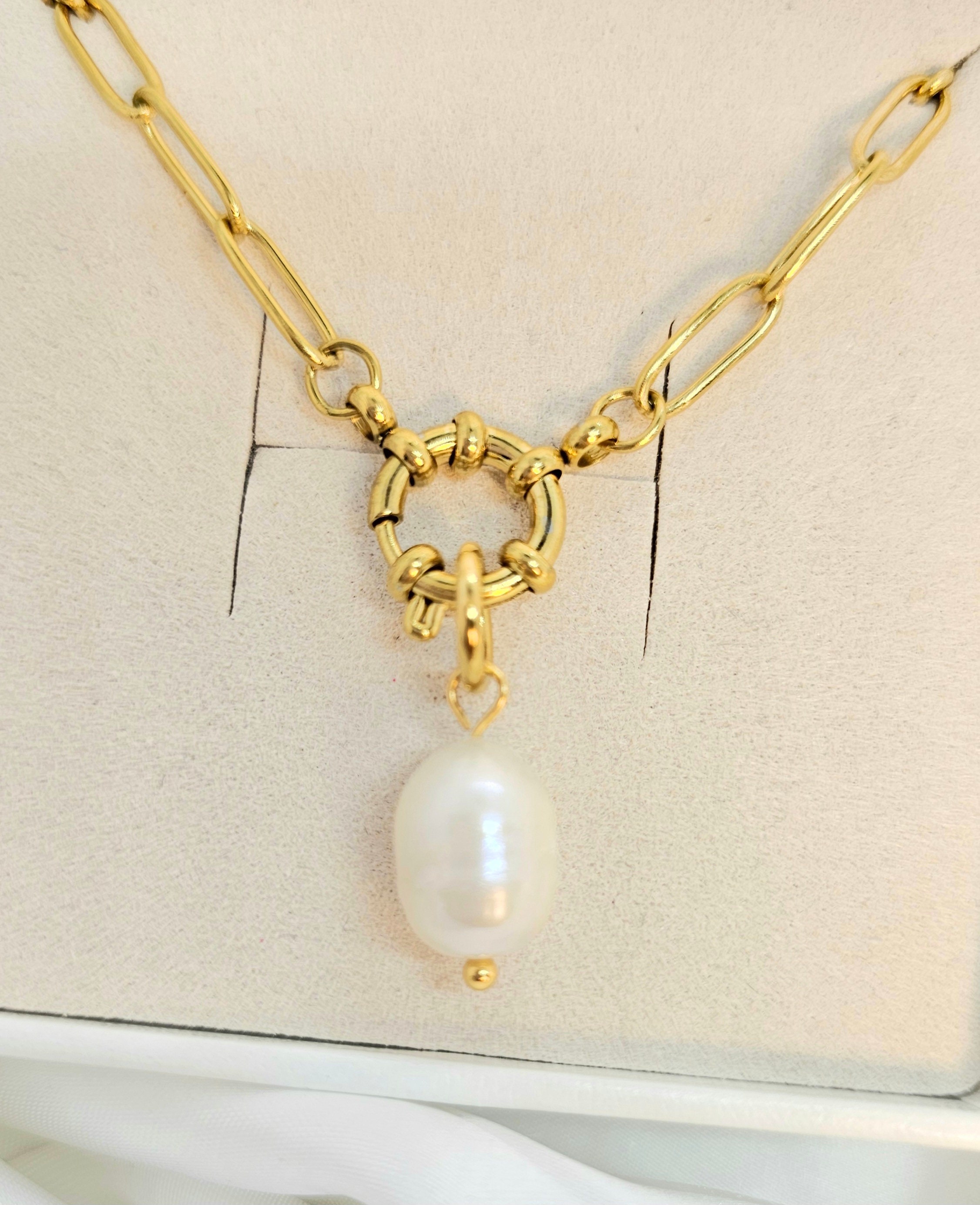 Collier Perles Baroques Naturelles Avec Chaîne Dorée Plaqué Or 14k - Fait Main - Neuf