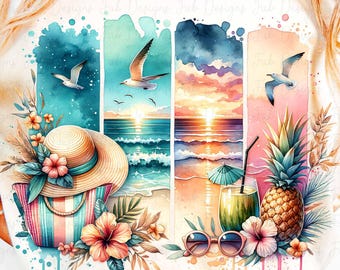 Summer Beach Sunset PNG: Tropical Vacation Design (Digital Download)