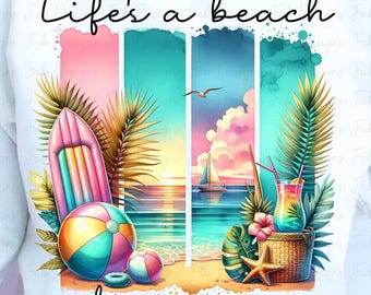Summer Beach Sunset PNG: Vacation T-Shirt Design (Digital Download)