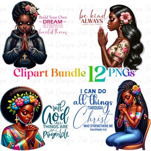 Praying Black Girl Clipart: Faith PNG Bundle (Digital Download)