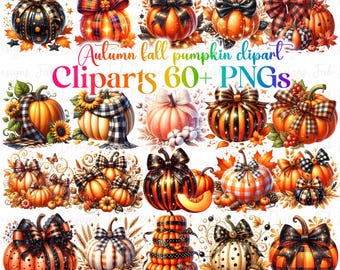 Fall Pumpkin Watercolor Clipart Bundle: Thanksgiving, Halloween (PNG Instant Download Canva)