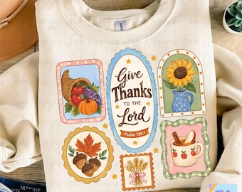Give Thanks To The Lord PNG, Christian Fall Frames Collage, Psalm 136:1 Bible Verse Thanksgiving Shirt Design, Harvest Sublimation Download