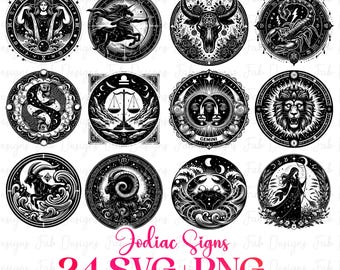 Zodiac SVG Bundle: Horoscope Astrology Signs (Digital Download)