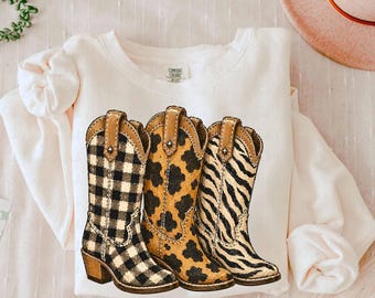 Brushstroke Cowboy Boots PNG | Checkered Png | Leopard Print PNG | Polka Dots png | Cowboy Graphics | Western Graphics | Cowgirl Design |