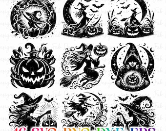 46 Witch Spooky Pumpkin SVG, Witch Bundle Svg, Halloween Svg, Halloween Witch Svg, Witch Clipart Witch Cut Files For Cricut Witch Silhouette