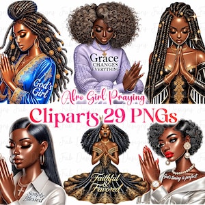 Praying Black Girl Clipart: Faith, Jesus, Afro Girl (Digital Download PNG)