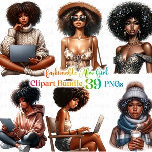 39 Fashionable Black girl clipart bundle, Fashionable Girl Graphics,afro girl clipart,denim girl clipart,beautiful girl clipart,black girl