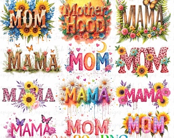Mom MAMA PNG Bundle, 20+ png Floral Mom Clipart, Best mom Ever PNG, Mother's Day Gift, Glam Glitter Print Mama floral Sublimate Design png