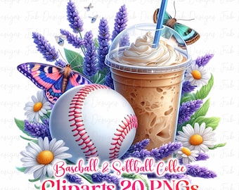 20 Baseball Coffee Clipart, Baseball, Baseball Clipart, Printable Watercolor clipart, High Quality PNGs, Digital download, Paper craft