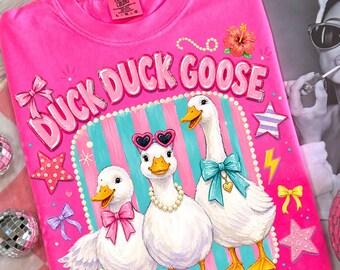Striped Duck Duck Goose Png, Silly Goose PNG, Funny Farm Animal PNG, Neon Summer Girl Shirt Design, Cute Duck Goose Digital Download