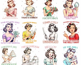 Retro Housewife Sarcastic PNG Bundle: Funny Adult Humor Clipart (Digital Download)