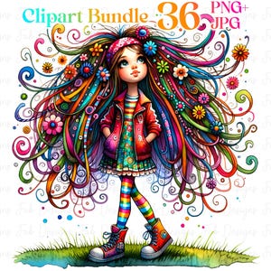 36 Cute Quirky Girl clipart bundle, Watercolor Quirky Girl Clipart Set, Quirky Girl Funny Girl Cute Whimsical Girl Clipart, Girl Clipart