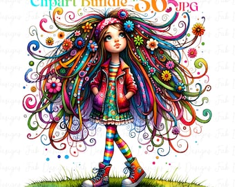 Watercolor Quirky Girl Clipart Bundle (Digital Download)