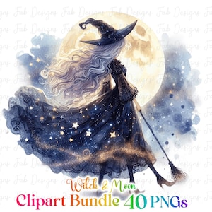 Watercolor Gothic Witch Clipart Collection: 40 Halloween PNGs (Commercial Use) image 6