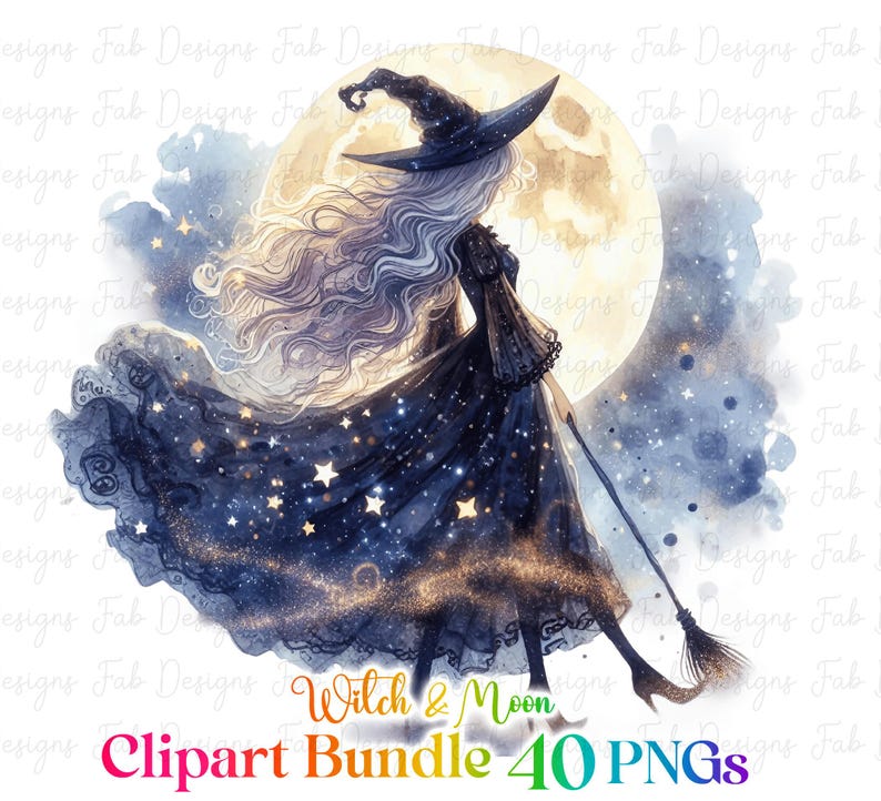 Watercolor Gothic Witch Clipart Collection: 40 Halloween PNGs (Commercial Use) image 6