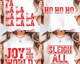 Christmas PNG Bundle, Preppy Retro Christmas PNG, Jingle Bells, Joy to the World, Ho Ho Ho, Fa La La, Sleigh All Day, Holiday Sublimation