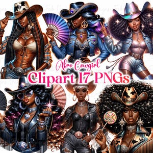 Afro Cowgirl Clipart Bundle: African American Girl Graphics (Digital Download)