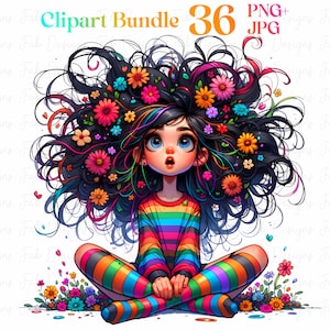 36 Cute Quirky Girl clipart bundle, Watercolor Quirky Girl Clipart Set, Quirky Girl Funny Girl Cute Whimsical Girl Clipart, Girl Clipart