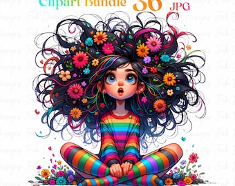 36 Cute Quirky Girl clipart bundle, Watercolor Quirky Girl Clipart Set, Quirky Girl Funny Girl Cute Whimsical Girl Clipart, Girl Clipart