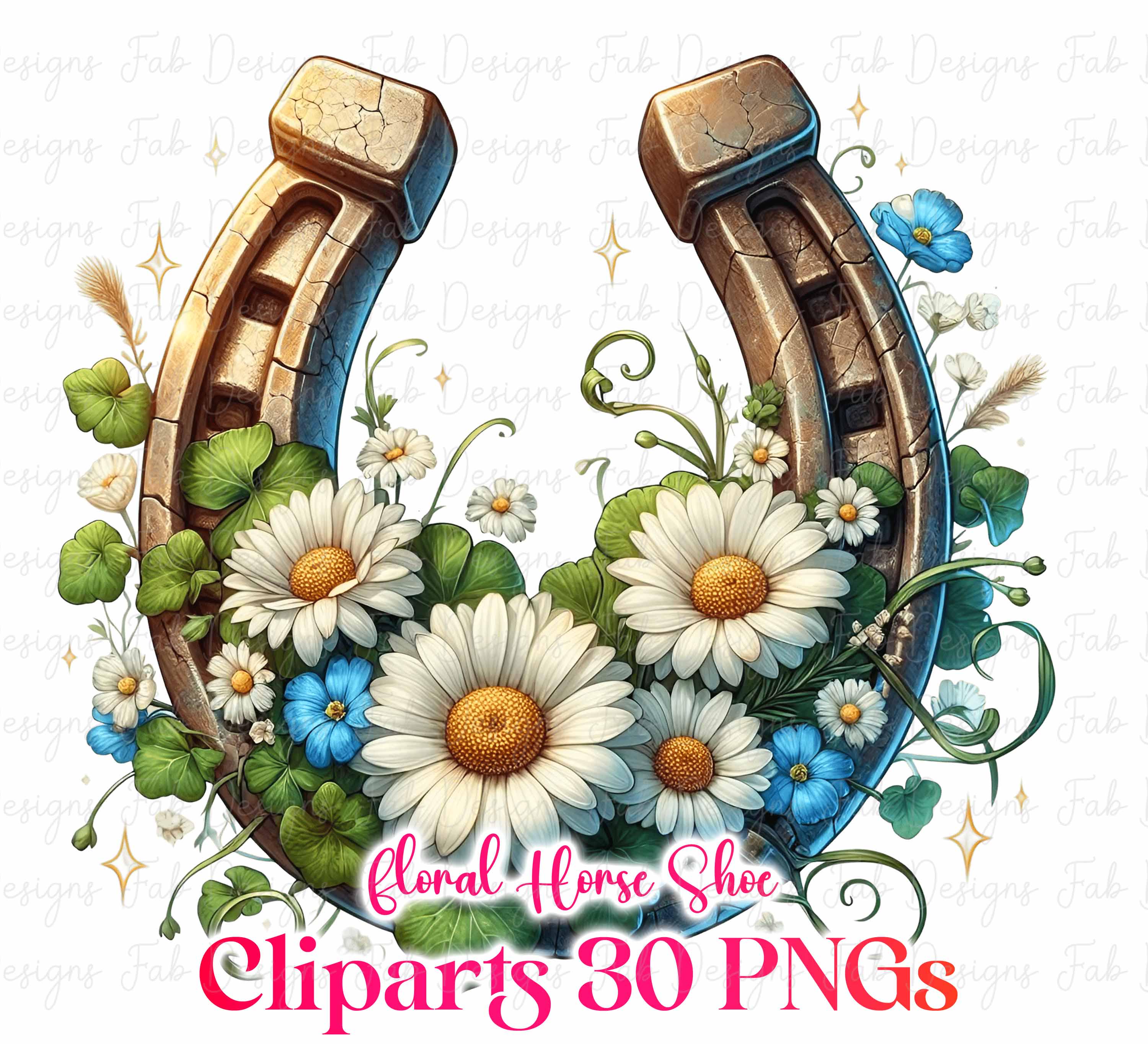 30 Watercolor Floral Horseshoe Clipart, Horse Lover Png, Horseshoe Flowers Png, Horseshoe Png, Sublimation Graphics, Western Clipart Set
