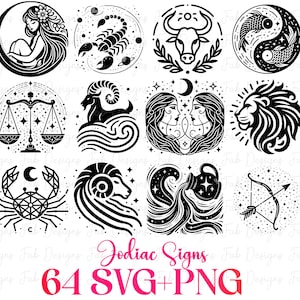 64 Zodiac Svg Bundle, Horoscope Svg, Astrology Signs svg, Zodiac Symbols Svg, Gemini Svg, Aries Svg Virgo Svg Libra Svg Svg Files For Cricut