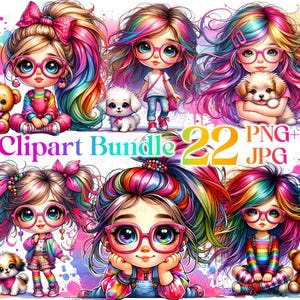 22 Cute Quirky Girl With Animal clipart bundle, Watercolor Quirky Girl Clipart Set, Quirky Girl Funny Girl Cute Whimsical Girl,Girl Clipart
