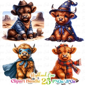25 Cute Baby Highland Cow Flowers Clipart Bundle Highland Cow Clipart, Scottish Cow Farm Animal Clipart, Printable Cow, Baby Cow Nursery Art