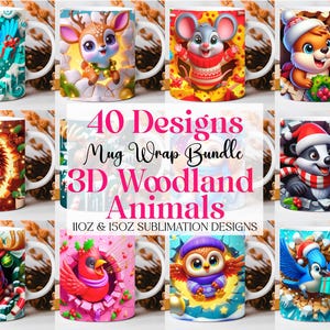 3D Woodland Christmas Animals Mug Wrap, 11 oz & 15 oz Sublimation Bundle Mug Wrap, Instant Digital Download, PNG Template 3D Mug Sublimation