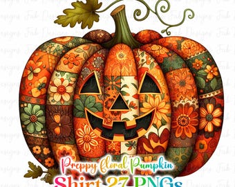 Floral Pumpkin PNG: Preppy Fall Design (Digital Download