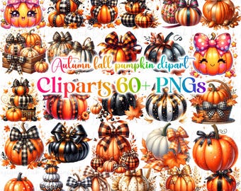 Fall Pumpkin Watercolor Clipart Bundle: Thanksgiving, Halloween (PNG Instant Download Canva)