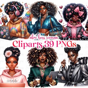 Boss Black Girl Clipart Bundle: Afro Graphics (Digital Download