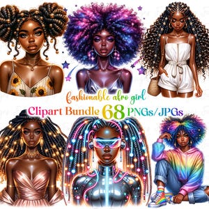 Fashionable Black Girl Clipart Bundle: Afro & Denim Styles (Digital Download)