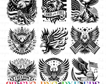 40 American Flag Eagle SVG, 4th of July SVG Bundle, Patriotic SVG, American Bald Eagle Sublimation, Usa Patriotic Svg, Eagle Design