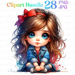28 Cute Funny Girl clipart PNG bundle,Watercolor Funny Girl Clipart Set,Funny Girl Cute Whimsical Girl Clipart,cute Funny Girl,Girl Clipart